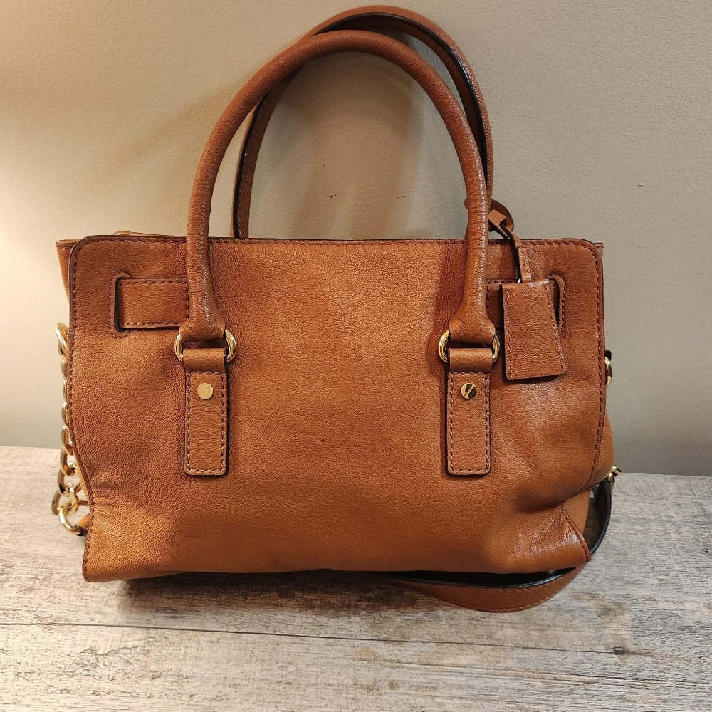 Michael Kors Hamilton Brown Saffiano Medium Satchel Shoulder Handbag Purse - Picture 5 of 13
